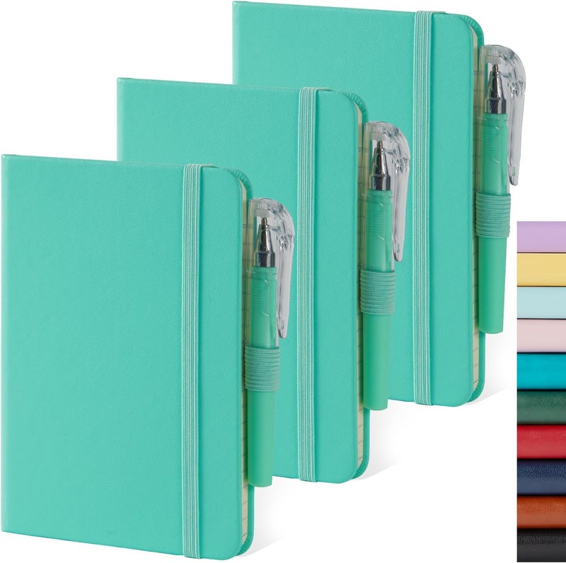 NIRMIRO 3 Pack Small Pocket Journal Notebook 3.7" x 5.7" with Pen, A6 Mini Cute Notepad for Women/Men, 408 Pages, 100Gsm Lined Paper Note Pads, Leather, Green - Image 1